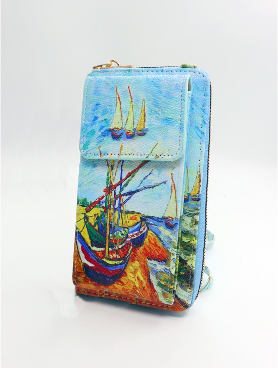 Fishing Boats on the Beach Oil Painting Cellphone Bag/Wallets W Strap